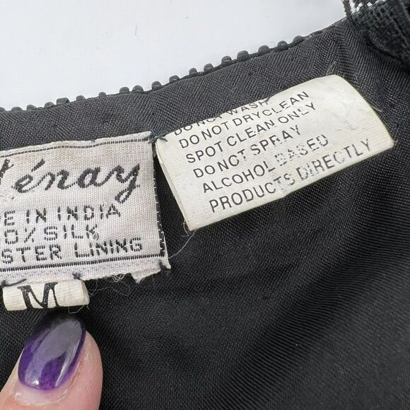 STENAY Vintage Black Long Sleeve 100% Silk Beaded Sequin Evening Jacket Small - Picture 5 of 6